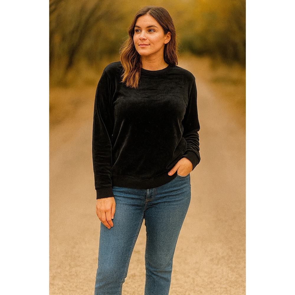 Banana Republic Black Velour Crewneck Sweatshirt Long Sleeve Size‎ Medium
